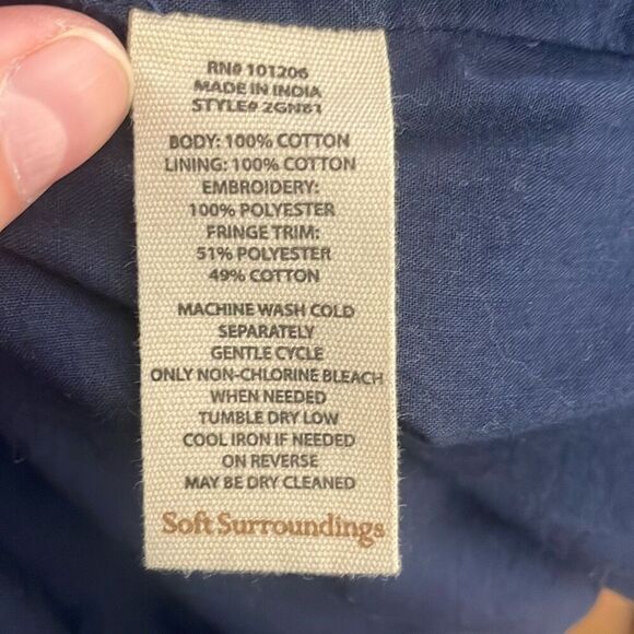 Soft Surroundings Mesaria Boho Embroidered Chambray Denim Fringe Trim Jacket XL - Picture 10 of 16